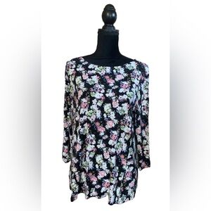 Grace The Perfect Fit Women’s Blouse Size Large Black Pink Floral